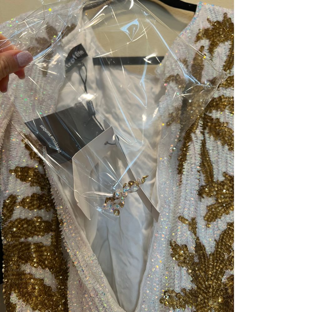 NEW Size S retrofete Grace Dress in White & Gold Palm REVOLVE MSRP $765 - Picture 11 of 11